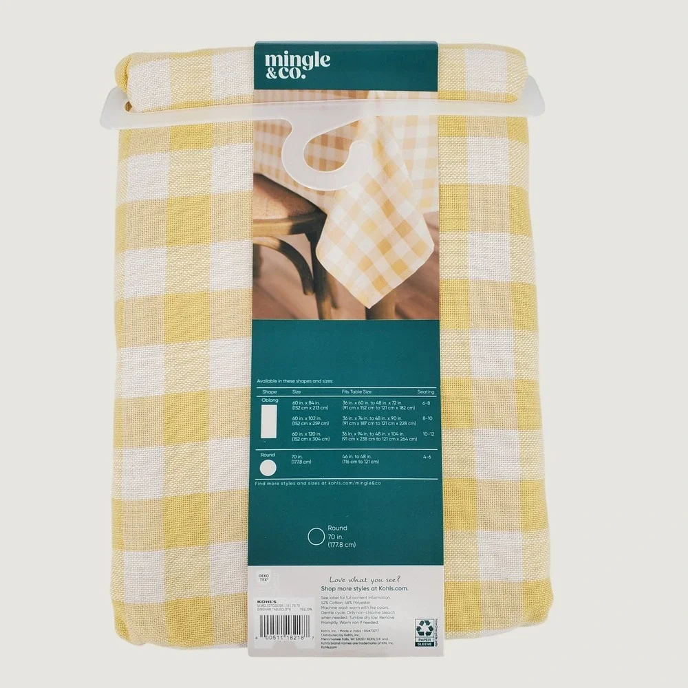 Mingle & Co Yellow Gingham Round Tablecloth 70 Inch Farmhouse Cottagecore Spring